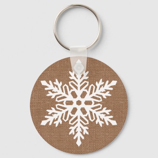 Snowflake op Burlap Rustige Kerstmis Sleutelhanger (Voorkant)