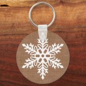 Snowflake op Burlap Rustige Kerstmis Sleutelhanger (Voorkant)