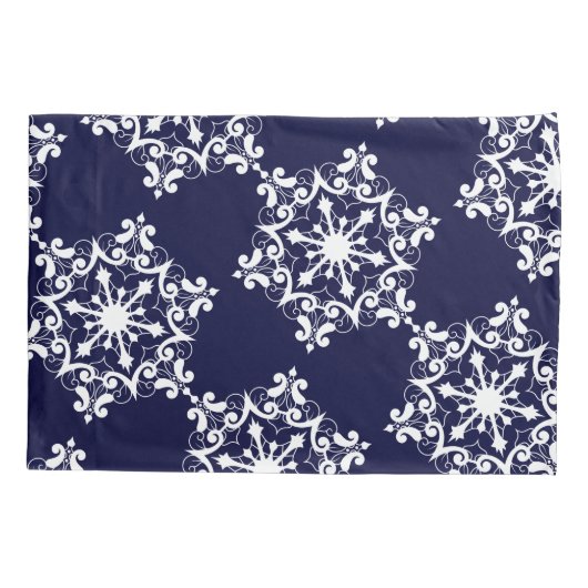 Snowflake op donkerblauw kussensloop (Achterkant-Links)