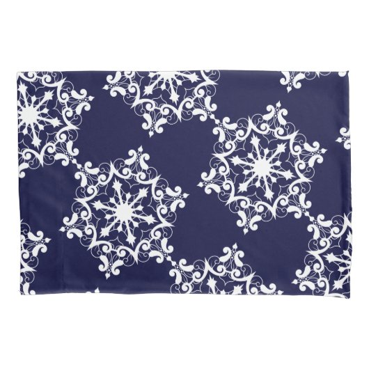 Snowflake op donkerblauw kussensloop (Voorkant-Links)