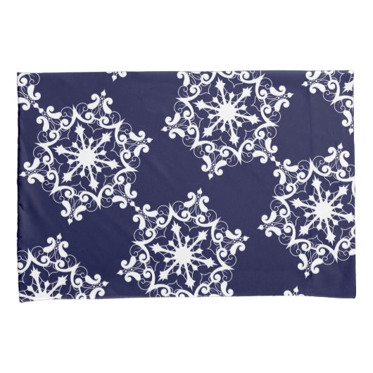 Snowflake op donkerblauw kussensloop (Voorkant-Rechts)