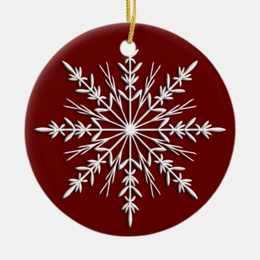 Snowflake op Red Dated Keramisch Ornament (Voorkant)