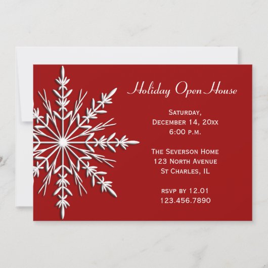Snowflake op Red Holiday Open House Kaart (Voorkant)