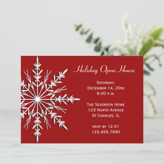 Snowflake op Red Holiday Open House Kaart (Staand voorkant)