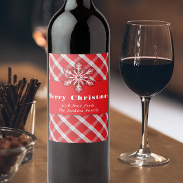 Snowflake op Red Retro Vintage-kerstcadeautje Wijn Etiket