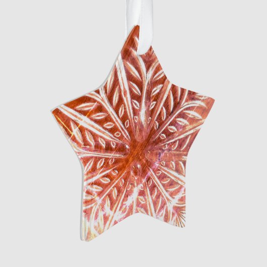 Snowflake op rode achtergrond ornament (voorkant)