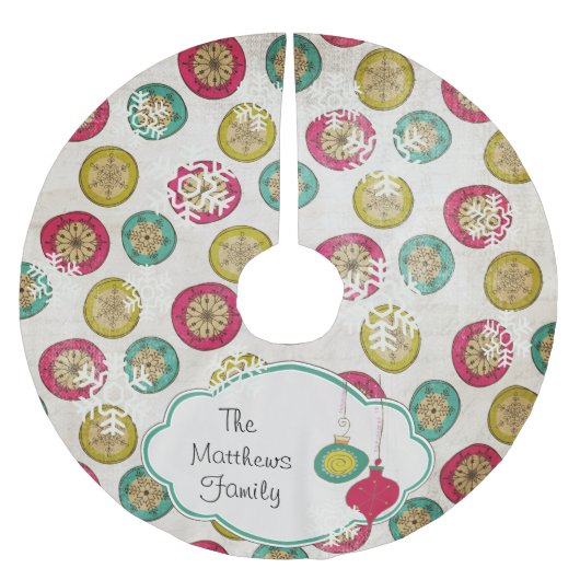  Snowflake Orbs Custom Holiday Tree Skirt Kerstboom Rok (Voorkant)