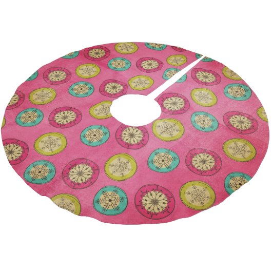 Snowflake Orbs op Hot Pink Holiday Tree Skirt Kerstboom Rok (Gekanteld)
