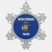 Snowflake Ornament met vlag van Wisconsin (Voorkant)