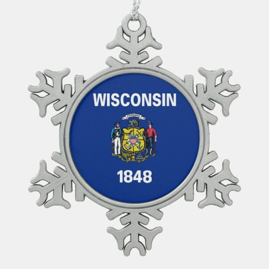 Snowflake Ornament met vlag van Wisconsin (Voorkant)