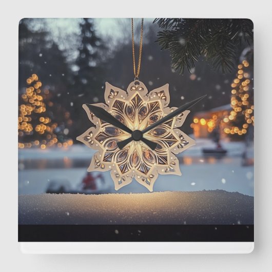 Snowflake Ornament Winter Wall Clock Vierkante Klok (Voorkant)
