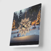 Snowflake Ornament Winter Wall Clock Vierkante Klok (Hoek)