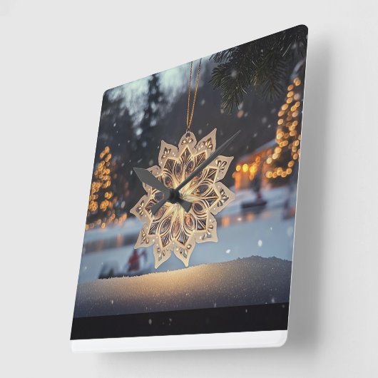 Snowflake Ornament Winter Wall Clock Vierkante Klok (Hoek)