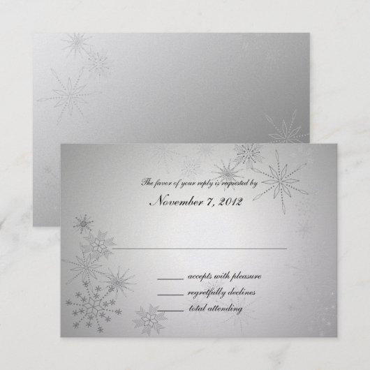 Snowflake Pareltjes Silver Wedding Response RSVP Kaartje (Voorkant / Achterkant)
