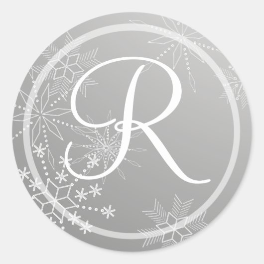 Snowflake Pareltjes Zilver/Monogram Ronde Sticker (Voorkant)
