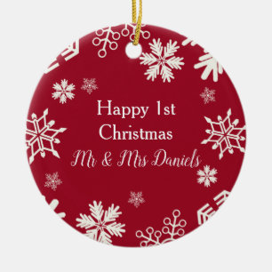 Snowflake Pas getrouwd kerstversiering Keramisch Ornament