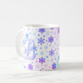 Snowflake Pastel Pink and Blue Elegant Monogrammen Koffiemok (Voorkant links)