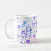 Snowflake Pastel Pink and Blue Elegant Monogrammen Koffiemok (Links)