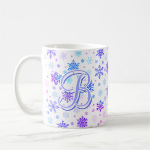 Snowflake Pastel Pink and Blue Elegant Monogrammen Koffiemok