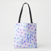 Snowflake Pastel Pink and Blue Elegant Monogrammen Tote Bag (Voorkant)