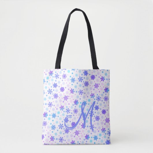 Snowflake Pastel Pink and Blue Elegant Monogrammen Tote Bag (Voorkant)