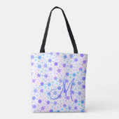 Snowflake Pastel Pink and Blue Elegant Monogrammen Tote Bag (Achterkant)