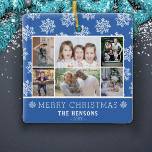 Snowflake Patroon Familie 6 Foto Collage Kerstmis Keramisch Ornament