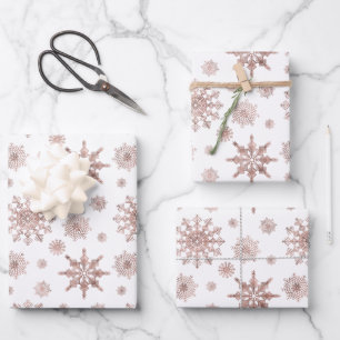 Snowflake patroon in Faux Roos Gold-look Inpakpapier Vel