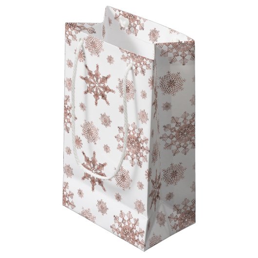 Snowflake patroon in Faux Roos Gold-look Klein Cadeauzakje (Voorkant Gekanteld)