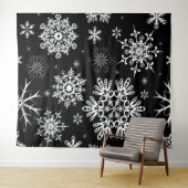 Snowflake patroon kerstachtergrond zwart wit wandkleed (In Situ (horizontaal))