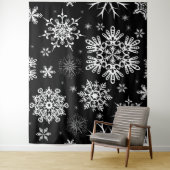 Snowflake patroon kerstachtergrond zwart wit wandkleed (In situ)