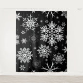 Snowflake patroon kerstachtergrond zwart wit wandkleed (Voorkant)