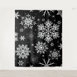 Snowflake patroon kerstachtergrond zwart wit wandkleed
