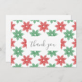 Snowflake Patroon rode en groene Waterverf Bedankkaart (Voorkant / Achterkant)