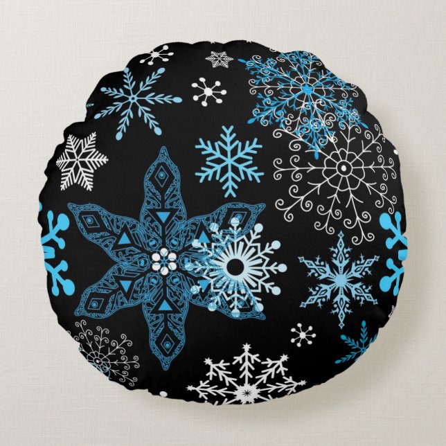 Snowflake patroon rond kussen (Voorkant)