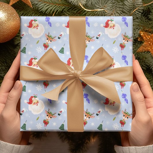  Snowflake-patroon voor kerstman en rendier Cadeaupapier