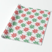 Snowflake Patroon voor rode en groene Waterverf 2 Cadeaupapier (Uitgerold)