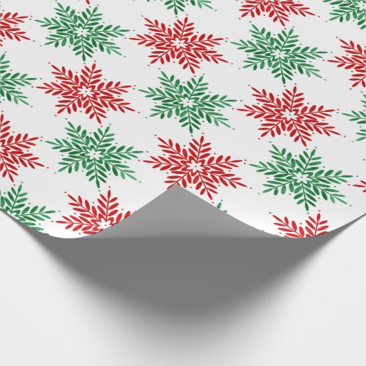 Snowflake Patroon voor rode en groene Waterverf 2 Cadeaupapier (Hoek)