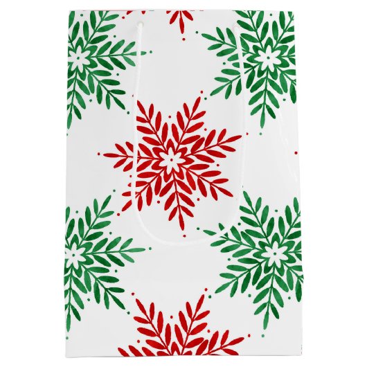 Snowflake Patroon voor rode en groene Waterverf 2 Medium Cadeauzakje (Achterkant)