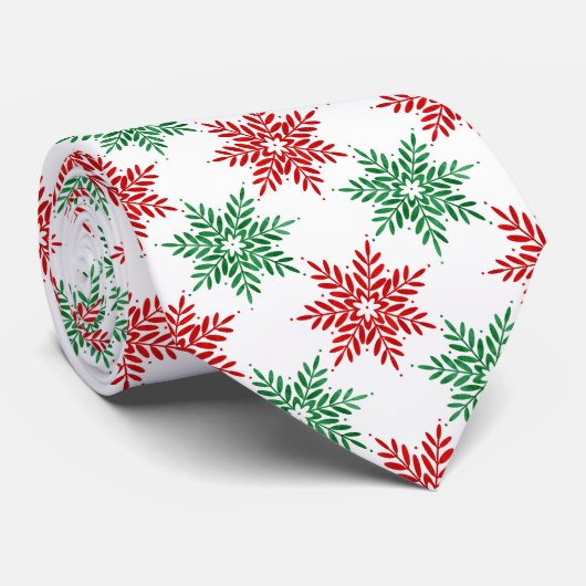 Snowflake Patroon voor rode en groene Waterverf 2 Stropdas (Opgerold)