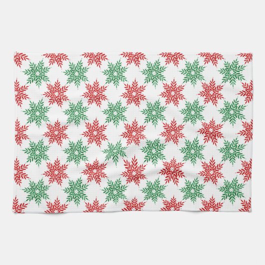 Snowflake Patroon voor rode en groene Waterverf 2 Theedoek (Horizontaal)