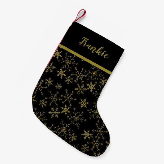 Snowflake Pattern Black en Gold Personalized Kleine Kerstsok (Voorkant (Hangend))