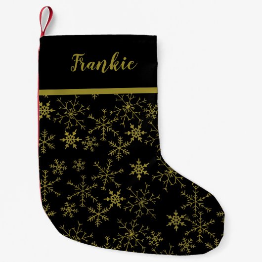 Snowflake Pattern Black en Gold Personalized Kleine Kerstsok (Voorkant)