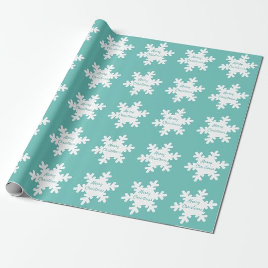 Snowflake Pattern Blauwgroen White Merry Kerstmis  Cadeaupapier (Uitgerold)