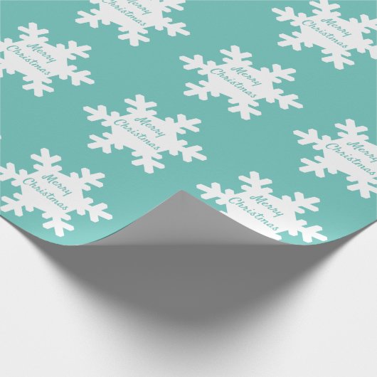 Snowflake Pattern Blauwgroen White Merry Kerstmis Cadeaupapier (Hoek)