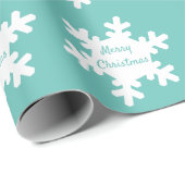 Snowflake Pattern Blauwgroen White Merry Kerstmis  Cadeaupapier (Rol Hoek)