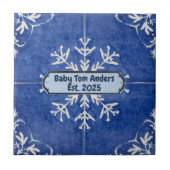 Snowflake pattern blue & white holiday custom name tegeltje (Voorkant)