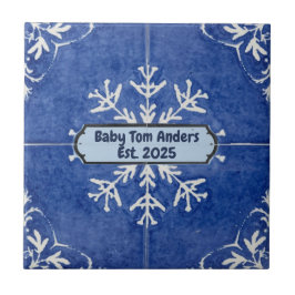 Snowflake pattern blue & white holiday custom name tegeltje