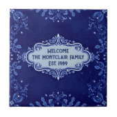 Snowflake pattern blue & white holiday custom name tegeltje (Voorkant)