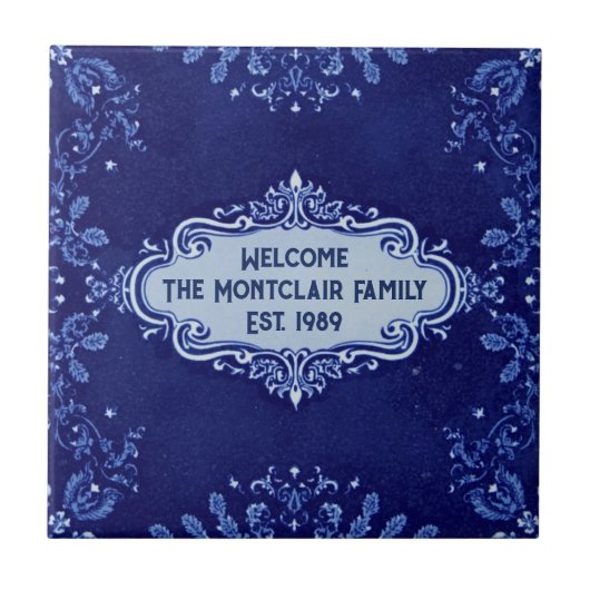 Snowflake pattern blue & white holiday custom name tegeltje (Voorkant)